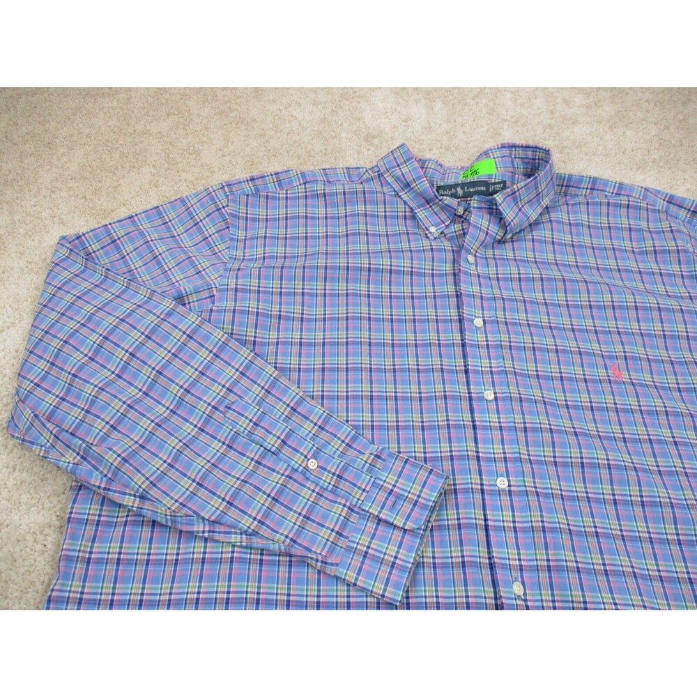 Ralph Lauren Shirt Men 3XLT Tall Blue Pink Plaid Cotton Preppy Casual Button Up - Picture 3 of 11